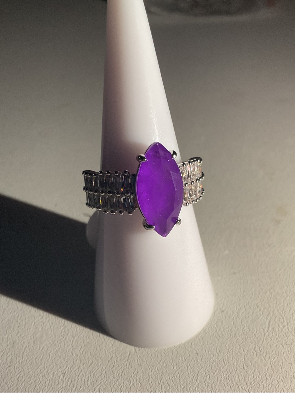 bp Silver-Tone Ring with Marquise Purple Stone